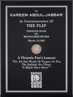 1969 "A Phoenix Fans Lament" Plaque In Commemorative of the The Flip Presented To Kareem Abdul-Jabbar (Abdul-Jabbar LOA)